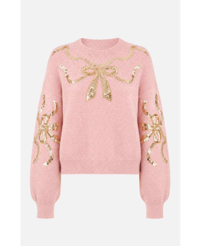 Women's Sequinned Bow Neckline Sweater