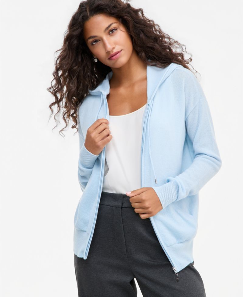 Petite Cashmere Long-Sleeve Zip-Front Hoodie