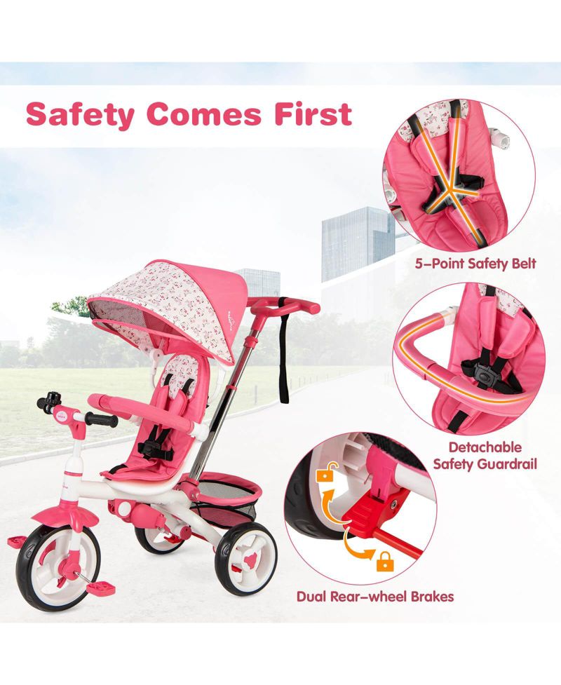 Baby Tricycle Stroller 6-in-1 Kids Push Trike with Removable