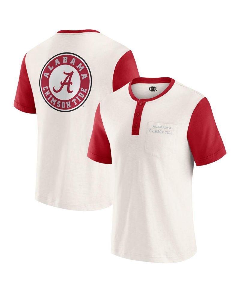 Darius Rucker Collection by Men's Cream/Crimson Alabama Crimson Tide Henley Color Block Slub T-Shirt