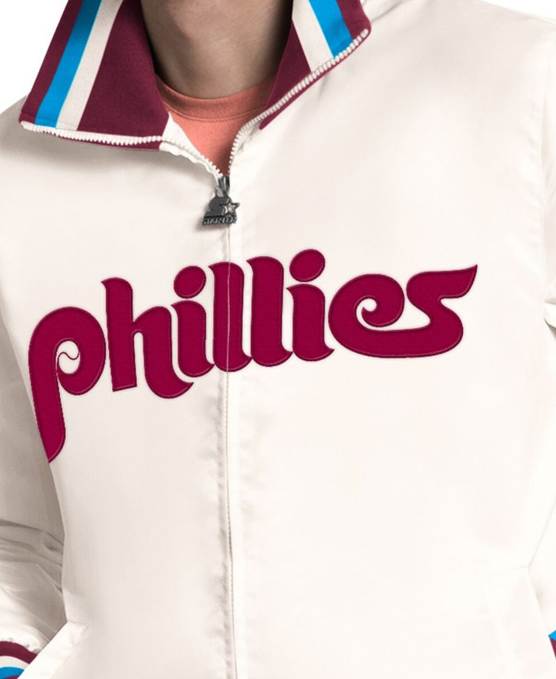 Men's White Philadelphia Phillies The Captain Cooperstown Logo Full-Zip Varsity Jacket