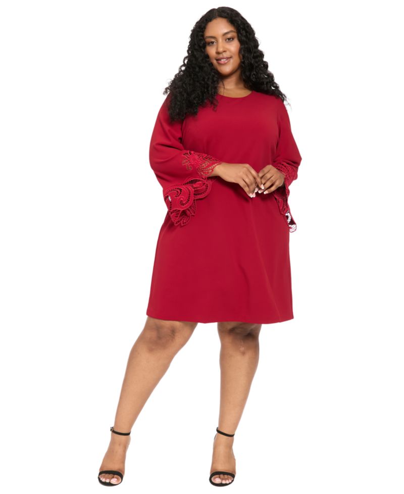 Petite Embroidered A-Line Bell Sleeve Dress