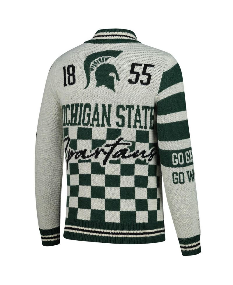 Men's and Women's Cream Michigan State Spartans Wild Collective Button-Up Jacquard Sweater