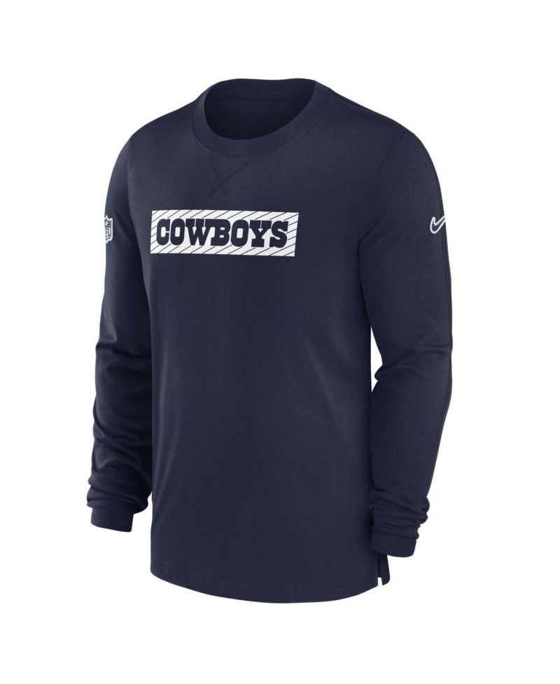Men's Navy Dallas Cowboys 2024/25 Sideline Player Tri-Blend Performance Long Sleeve T-Shirt