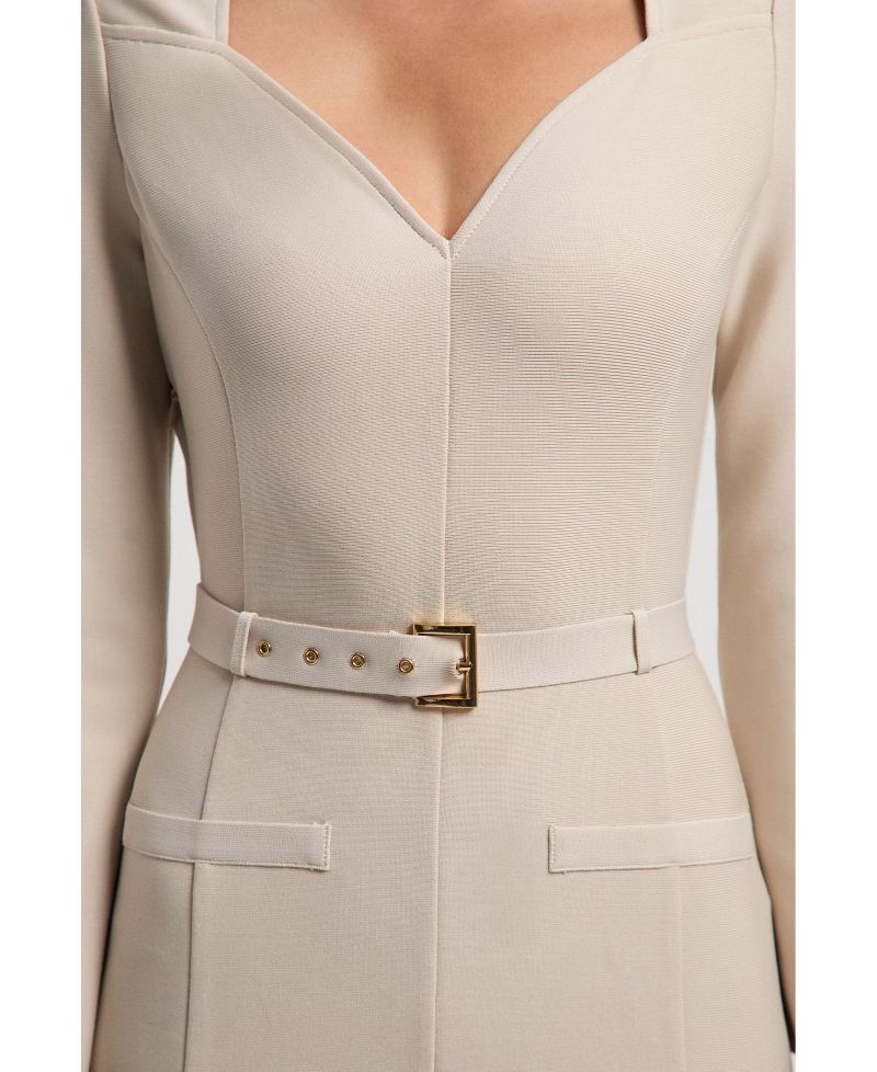 Women's Figure Form Bandage Belted Midi Dress