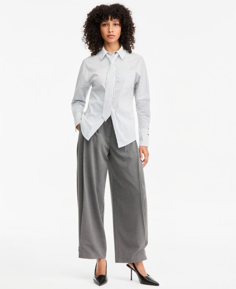Women's Poplin Point-Collar Tie Shirt