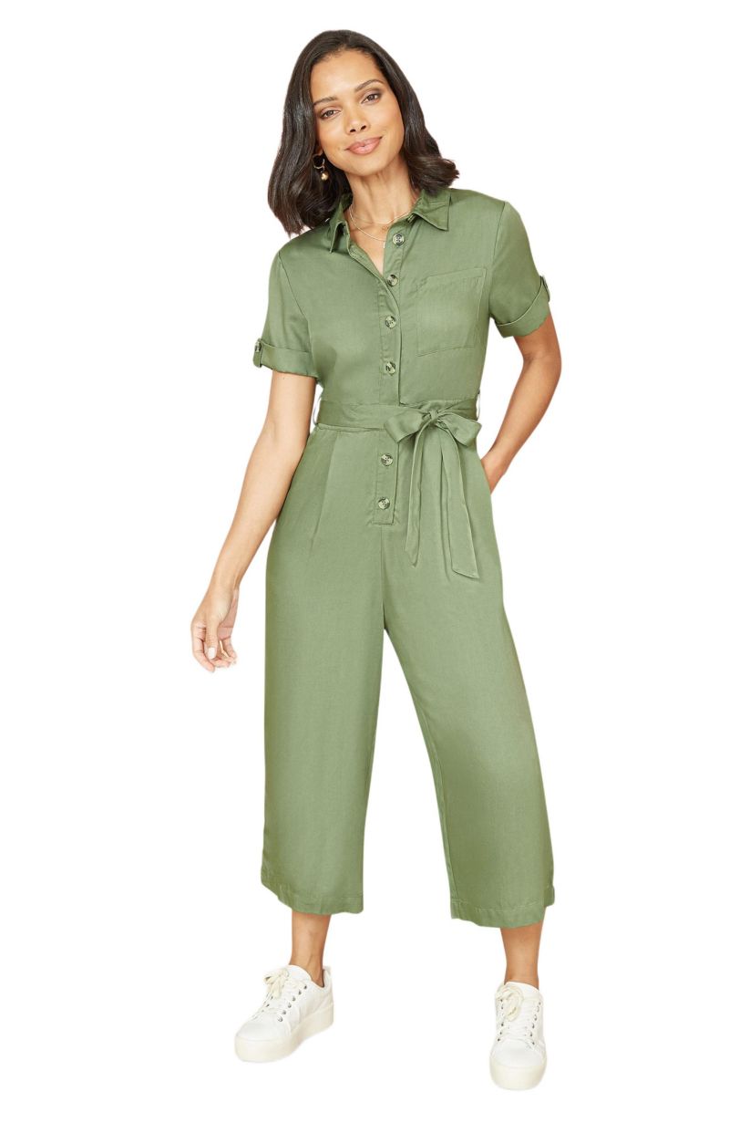 Women's Structured Belted Cropped Jumpsuit