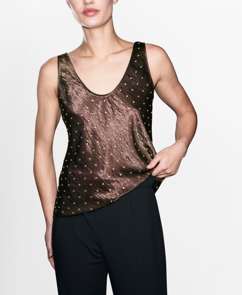 Women's Crystals Satin Crinkled-Effect Top