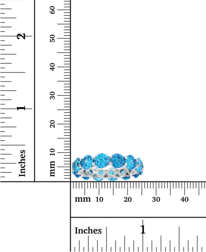 Blue Cubic Zirconia Eternity Band in Rhodium Plated Sterling Silver