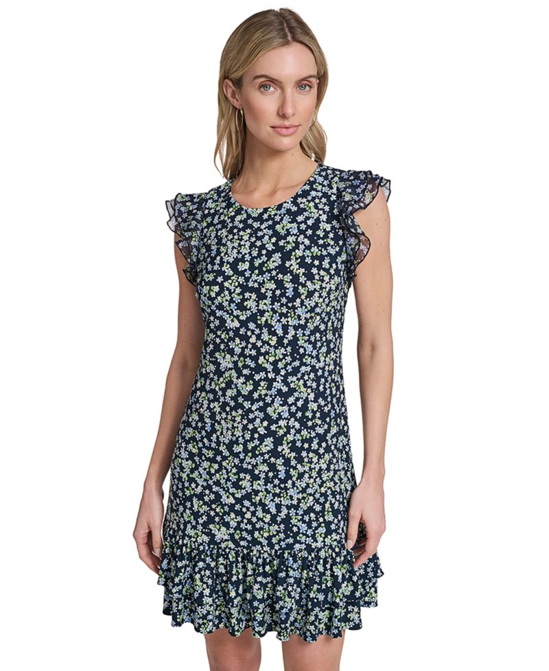 Women's Short Jersey with Flutter-Sleeve and Bottom Shift Dress