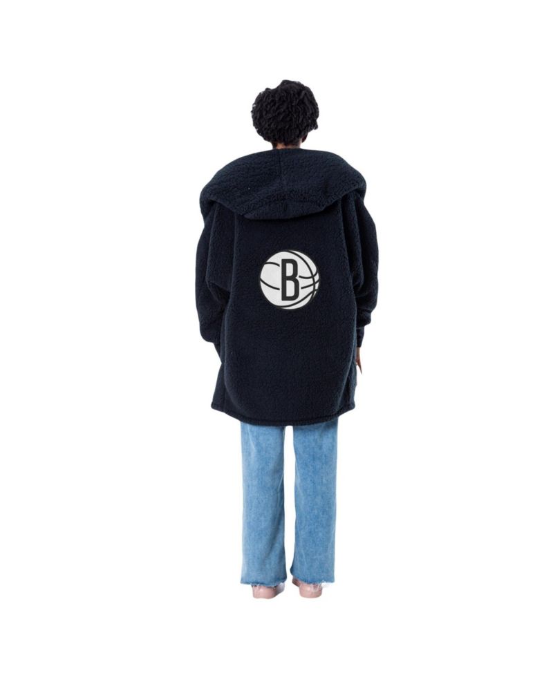 Men's and Women's The Best Lounger In The World Black Brooklyn Nets Oversized Open-Front Hoodie Sweater