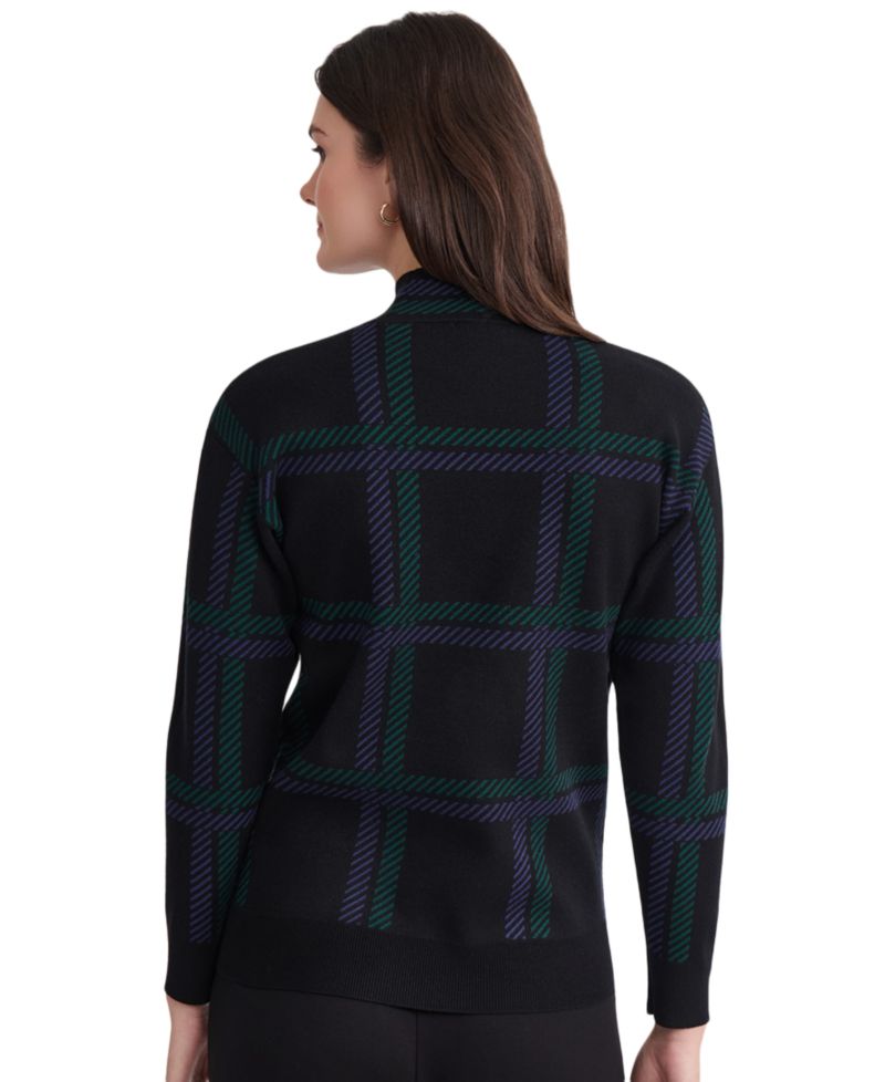 Petite Mock Neck Plaid Long-Sleeve Sweater
