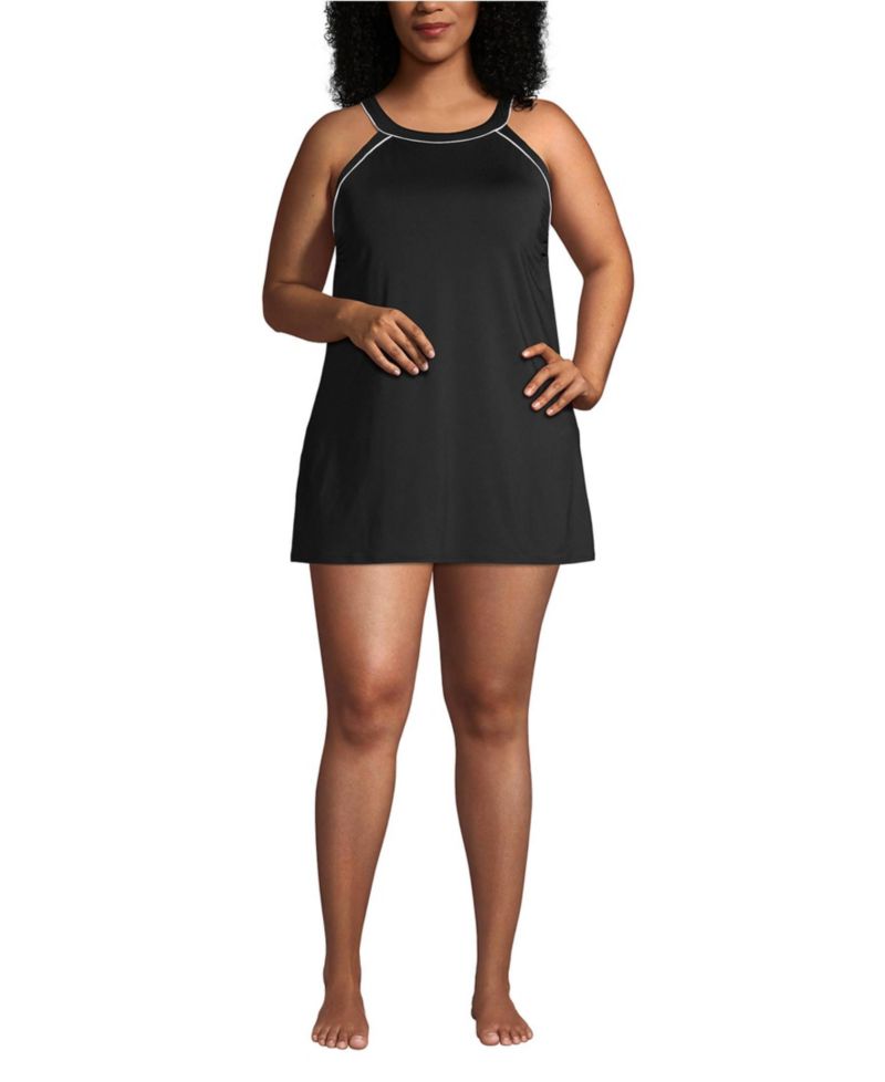 Plus Size High Neck Swim Dress One Piece Swimsuit Adjustable Straps