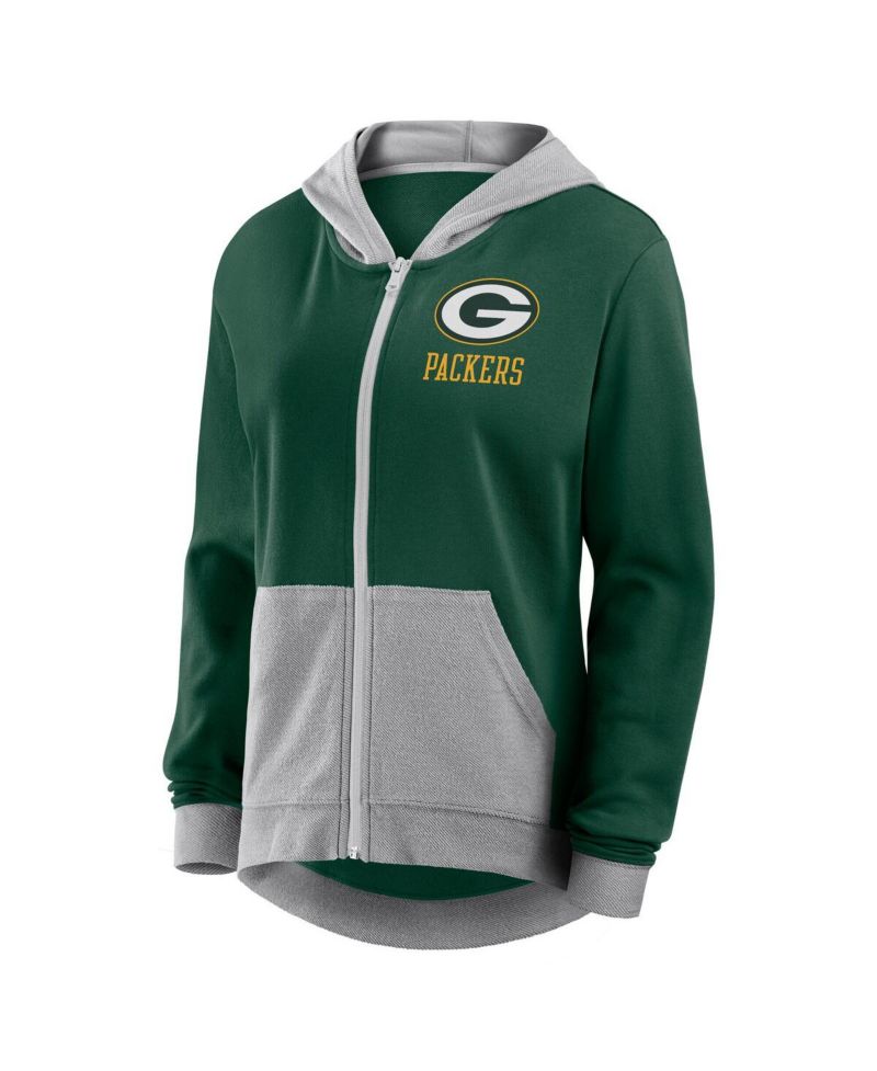 Women's Green Green Bay Packers Hit It French Terry Full-Zip Hoodie