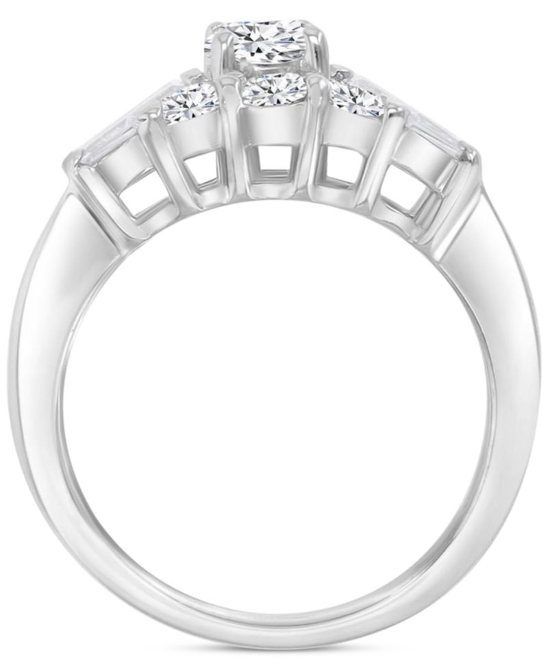 Cubic Zirconia Round & Baguette Promise or Engagement Ring in Sterling Silver