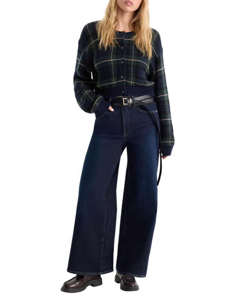 Women's Good Waist Wide-Leg Dark Rinse High-Rise Jeans