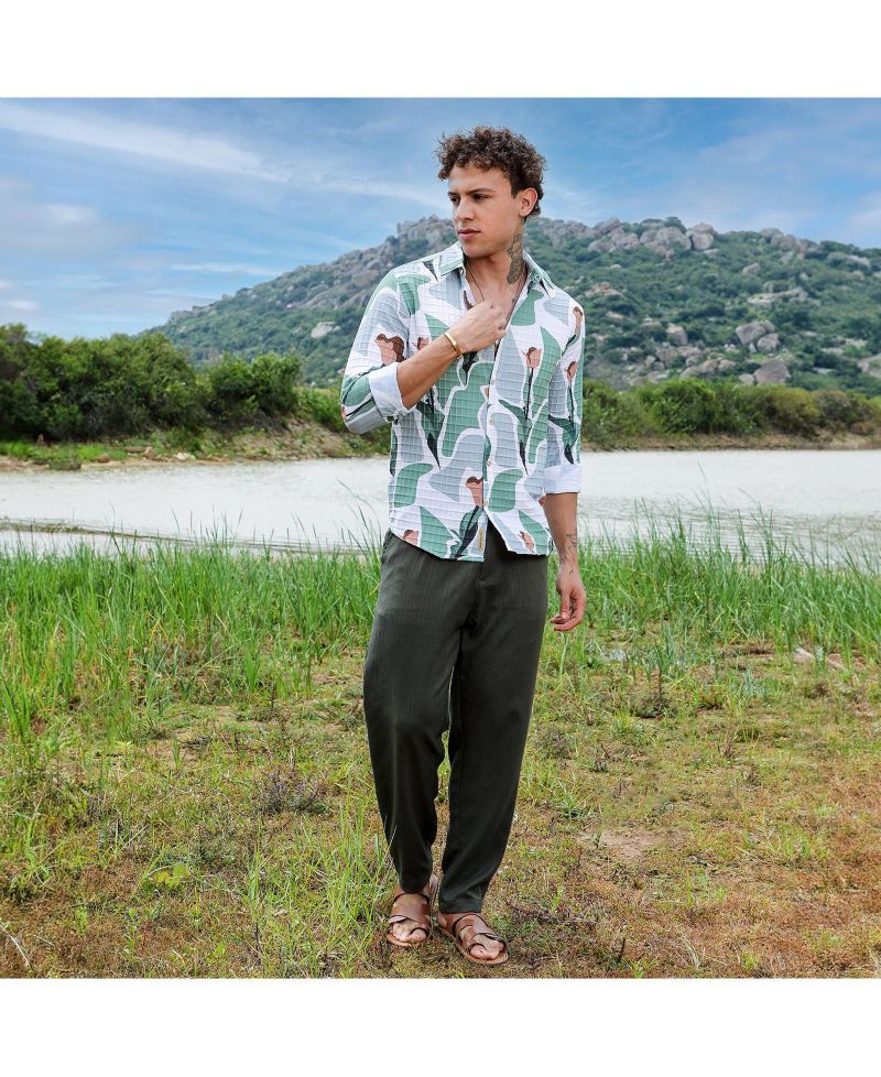 Men's Pistachio Green & Ash Grey Abstract Tulip Shirt