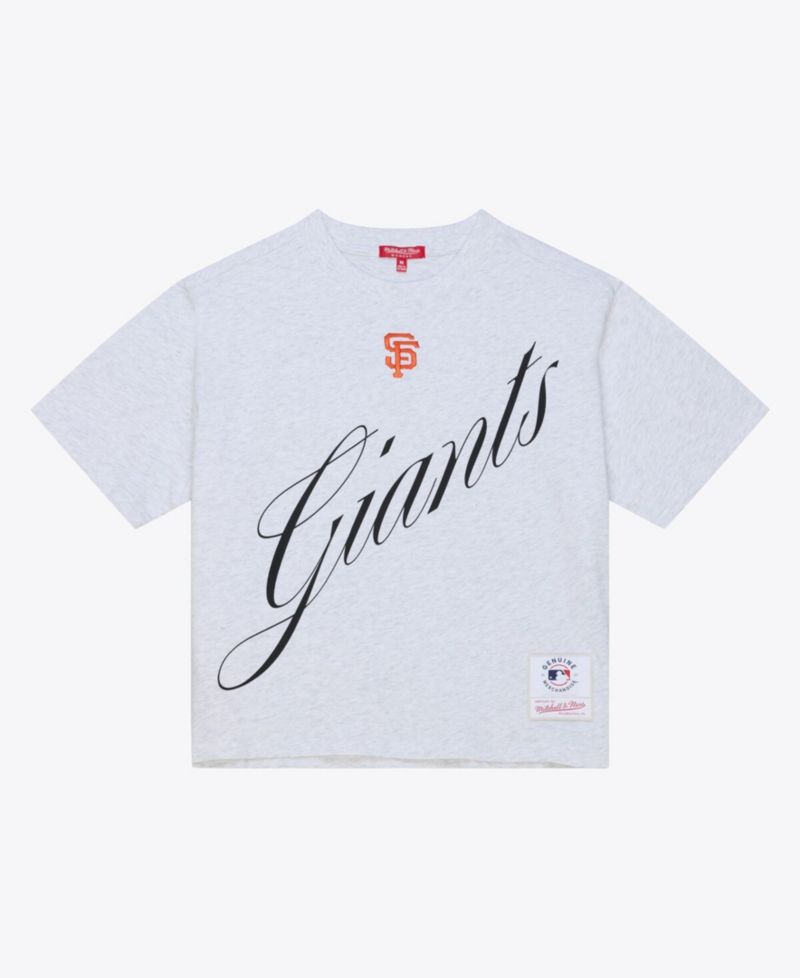 Women's Heather Gray San Francisco Giants Script Cropped Boxy T-Shirt
