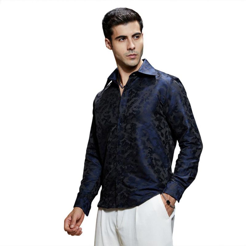 Men's Navy Blue Abstract-Woven Shirt