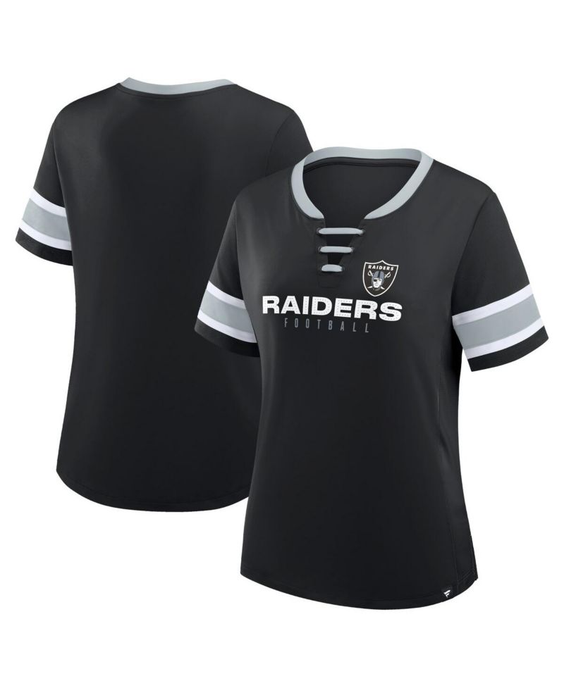 Women's Black Las Vegas Raiders Redzone Draw Play Athena Lace-Up T-Shirt