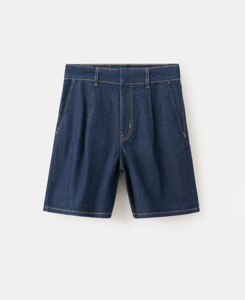 Women's Mid-Rise Pleats Denim Bermuda Shorts