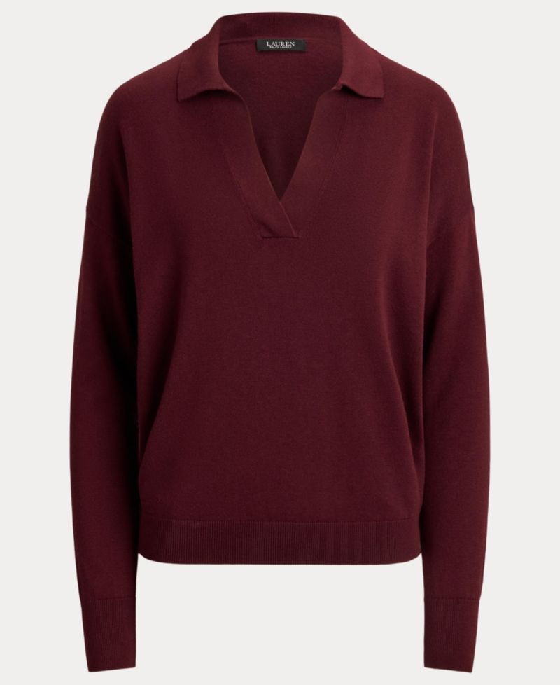 Women's Polo V-Neck Long-Sleeve Sweater