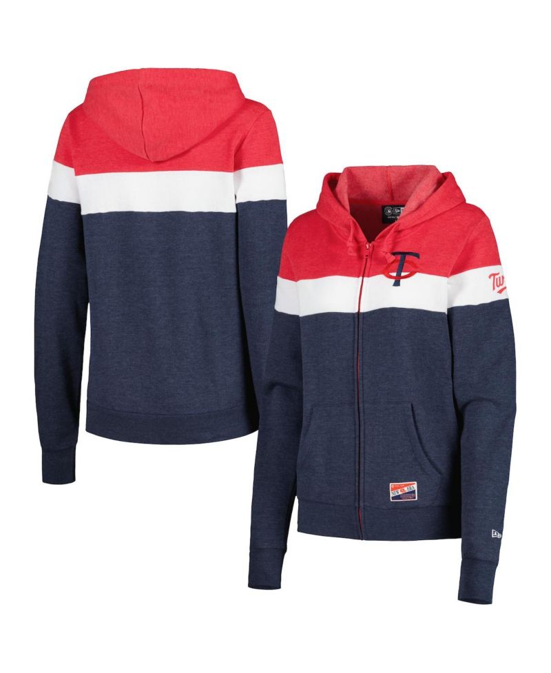 Women's Heather Navy Minnesota Twins Colorblock Full-Zip Hoodie Jacket