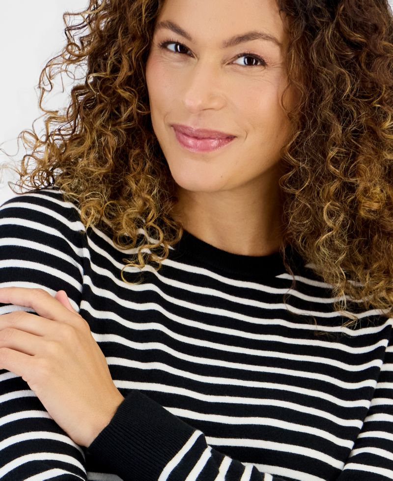 Petite Simple Stripe Crewneck Pullover Sweater