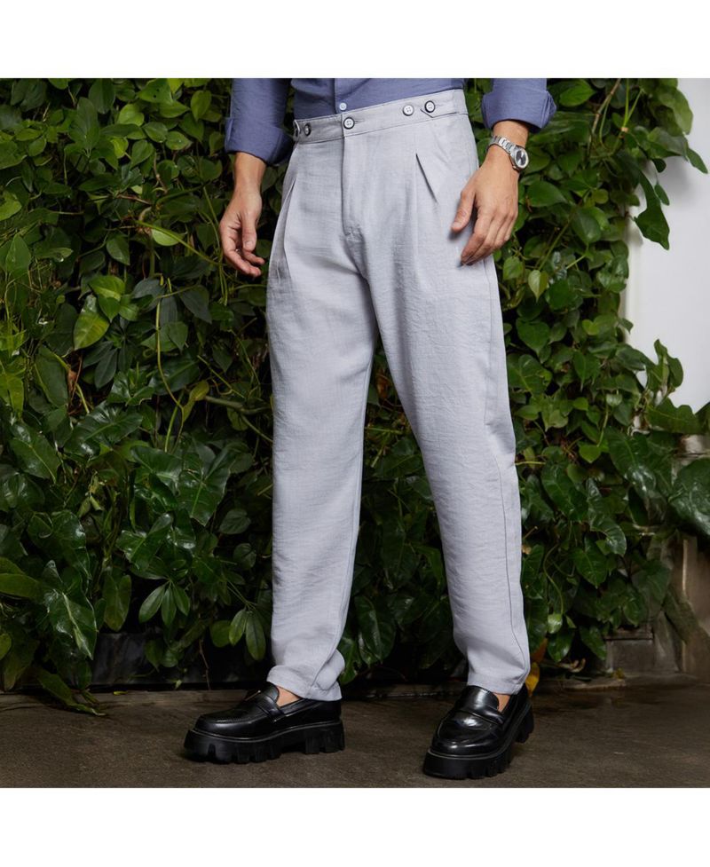 Men's Cloud Grey Pleated Tailored Trousers