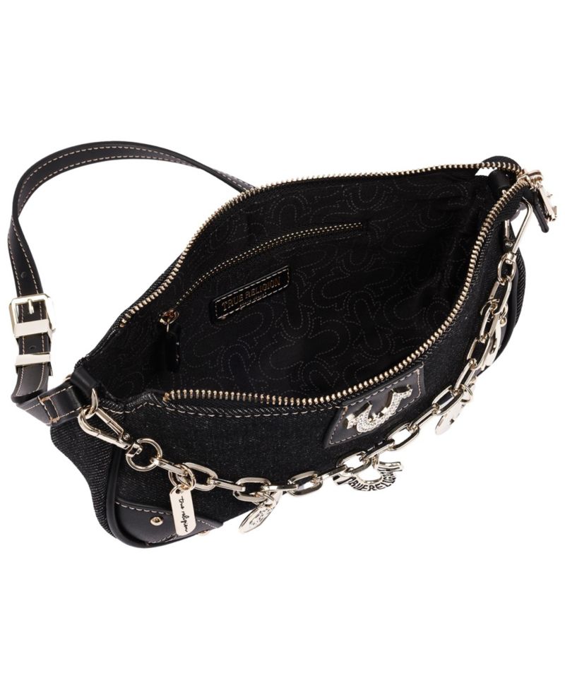Women's Horseshoe Chain Shoulder Bag - Charm Detail Zip Top Purse with Adjustable Strap