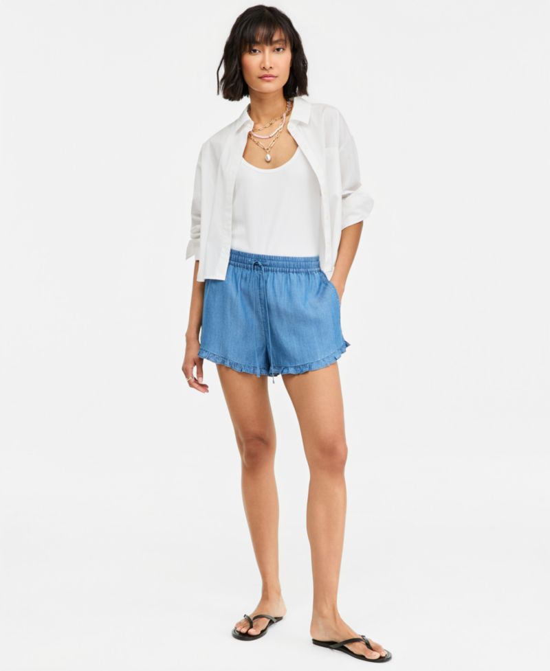 Women's Chambray Ruffled Drawstring Shorts
