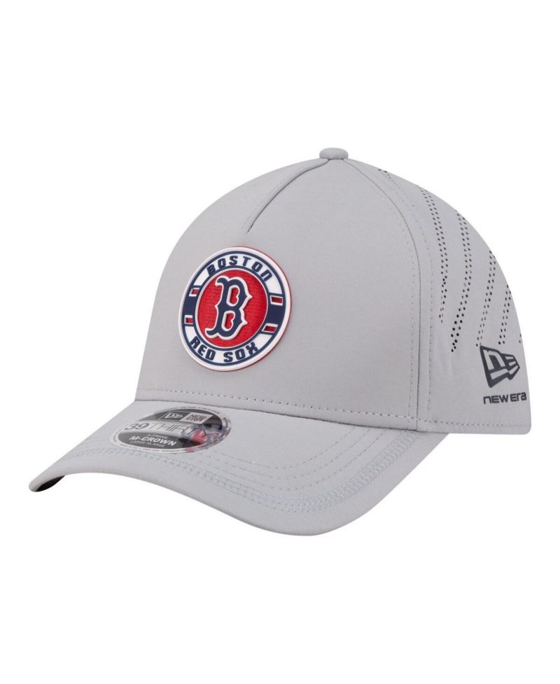 Men's Gray Boston Red Sox Patch 39THIRTY A-Frame M-Crown Perforated Flex Hat