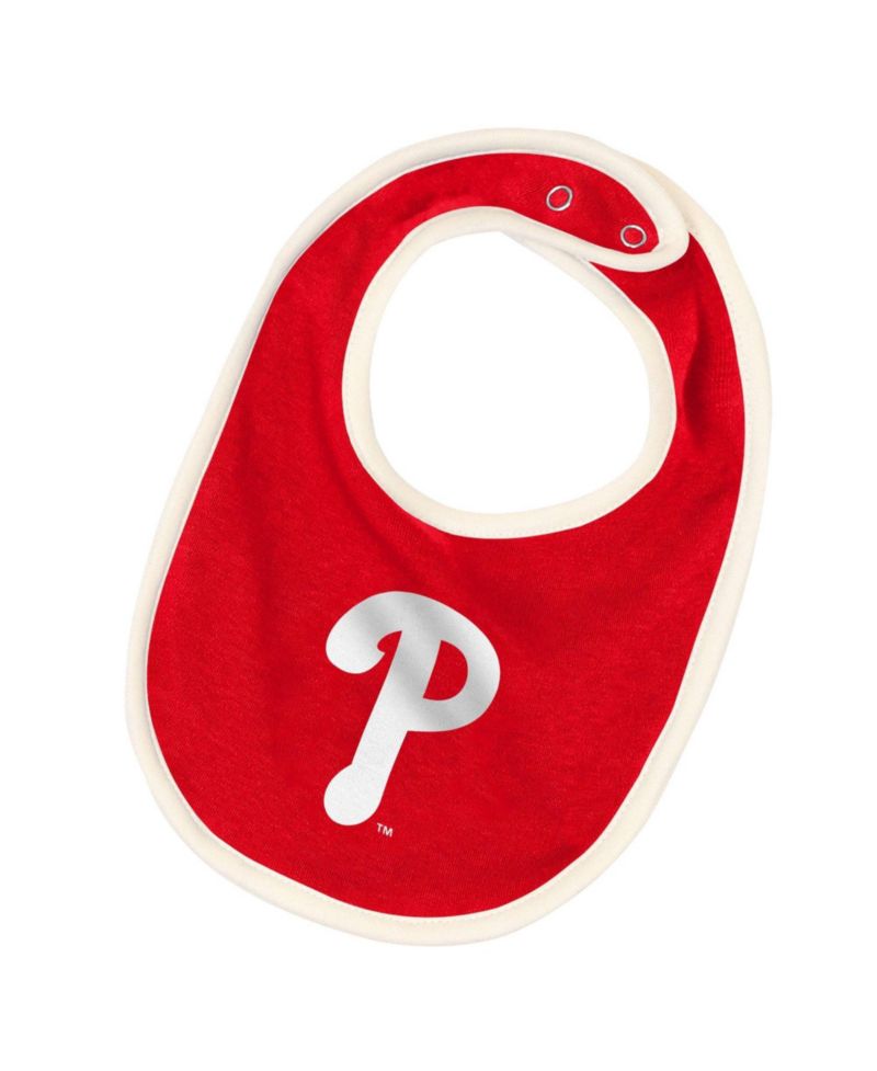 Baby Boys and Girls Red Philadelphia Phillies Up One Three-Piece Bodysuit, Bib Booties Set