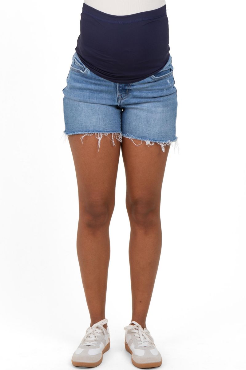 Women's Blue Distressed Raw Hem Denim Shorts