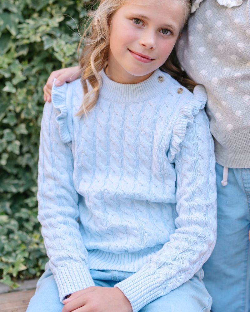 Hope and Henry Little and Big Girls' Organic Long Sleeve Mock Neck Sweater with Ruffle