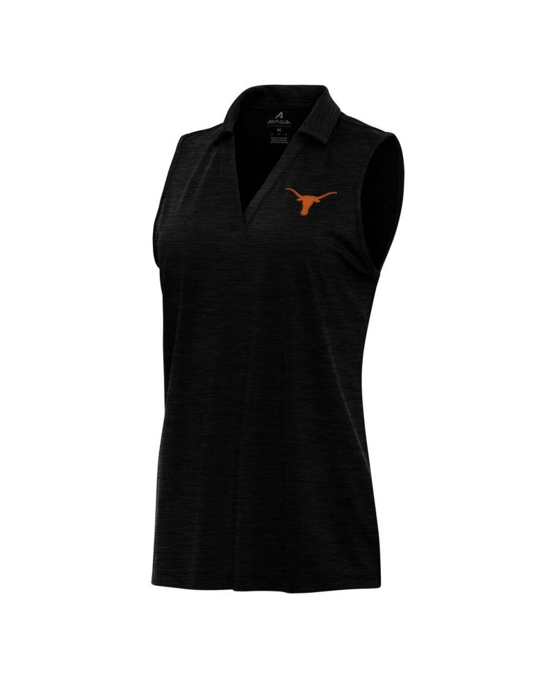 Women's Heather Black Texas Longhorns Layout Sleeveless V-Neck Polo Shirt