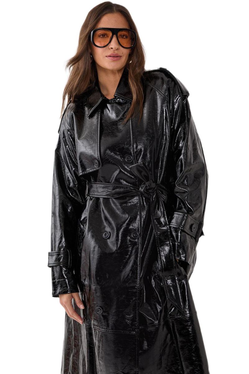 Women's High Shine Faux Leather Trench Coat