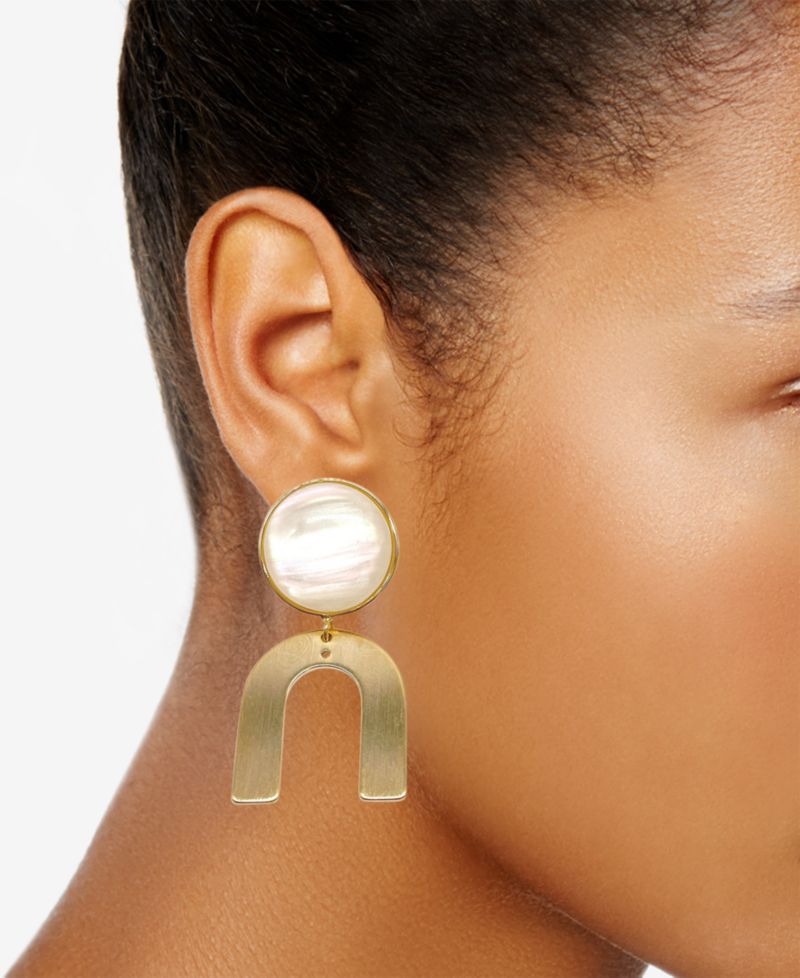 14k Gold-Plated Imitation Mother of Pearl Drop Earrings