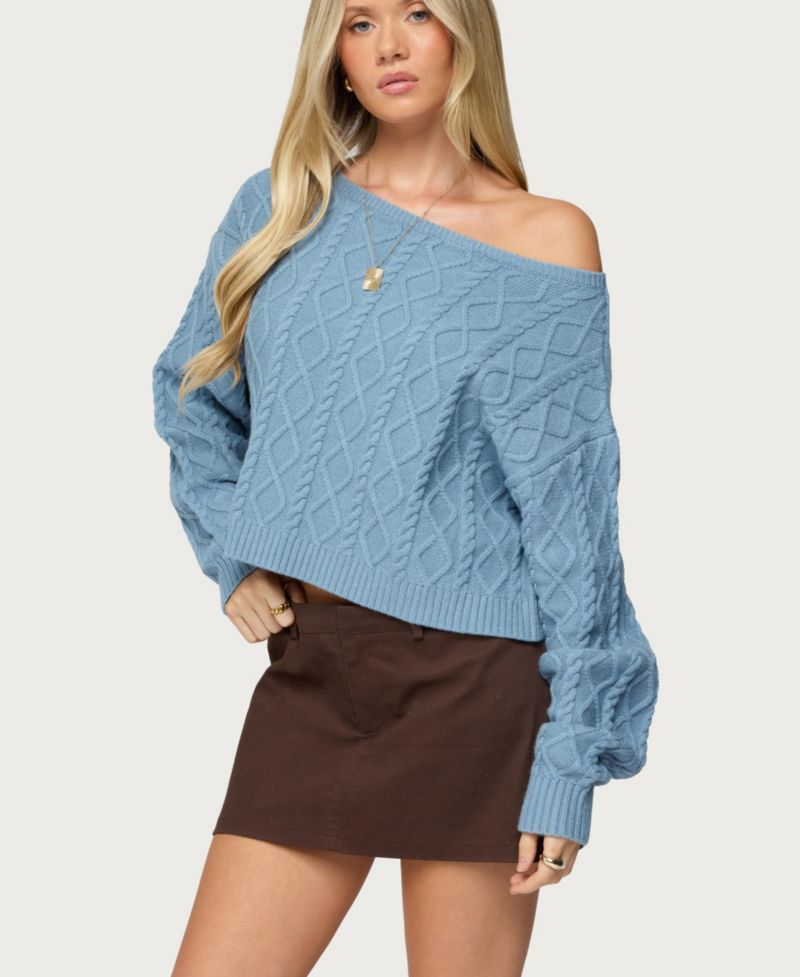 Women's Oversized Off Shoulder Cable Knit Sweater