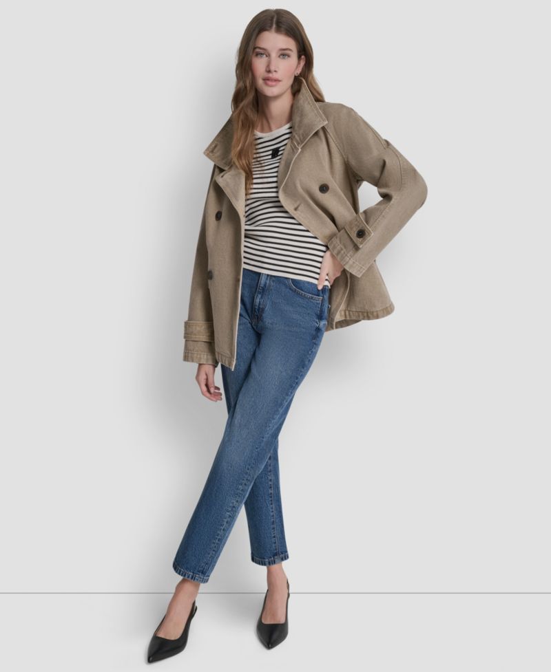 Women's Denim Double Breasted A-Line Coat