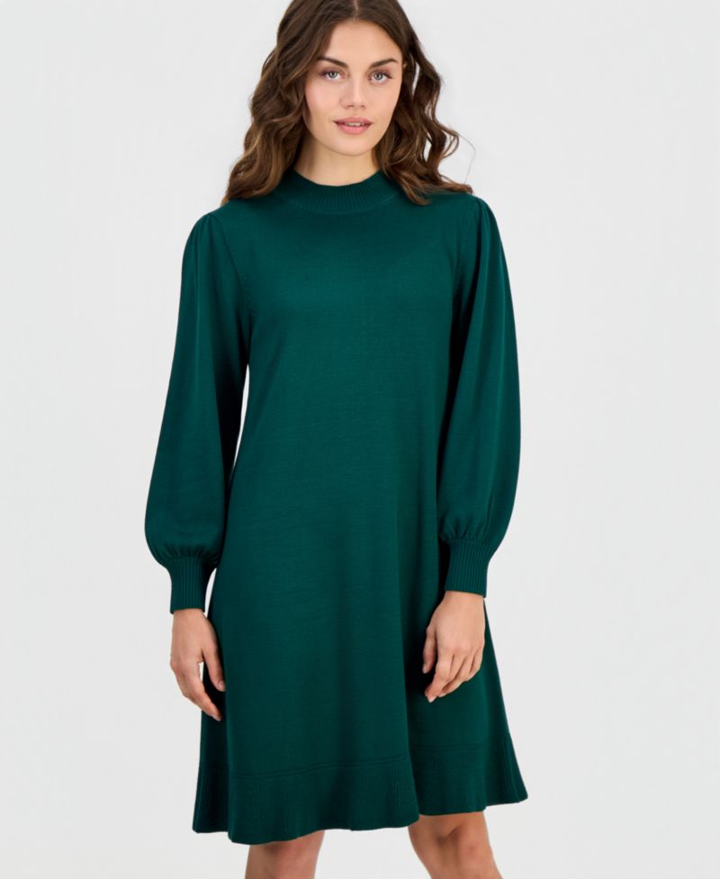 Petite Mock Neck Long-Sleeve Fit & Flare Sweater Dress