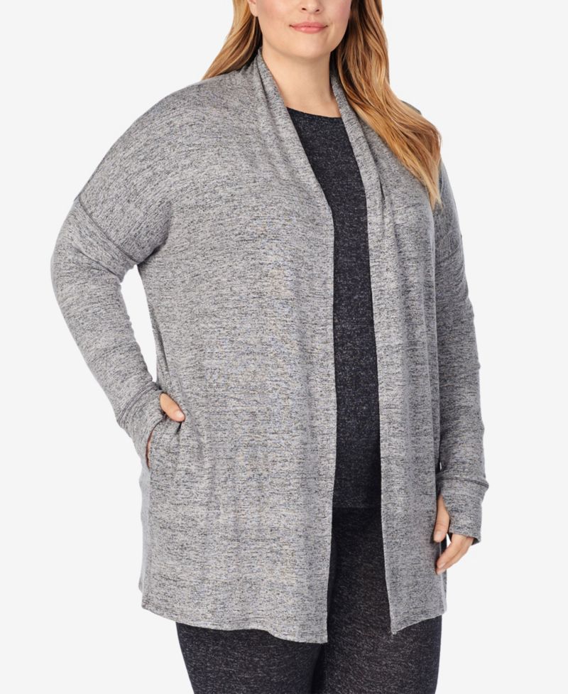 Plus Size SoftKnit Shawl Collar Thumbhole Sleeves Wrap