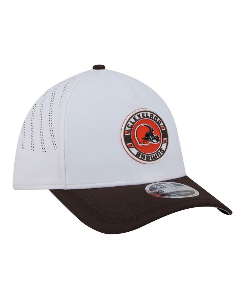 Men's White/Brown Cleveland Browns Patch 39THIRTY A-Frame M-Crown Perforated Flex Hat