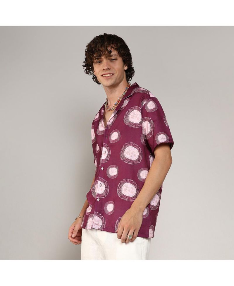 Men's Wine Red Relaxed Face Shirt