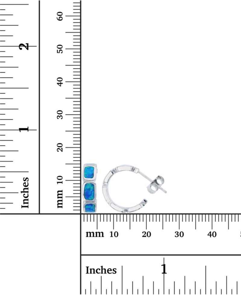 Lab-Created Blue Opal Inlay Brick Small Hoop Earrings in Sterling Silver, 0.6"
