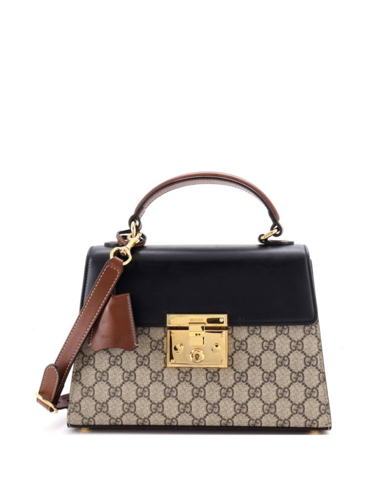 Small Padlock Top Handle Bag GG Coated Canvas and Leather
