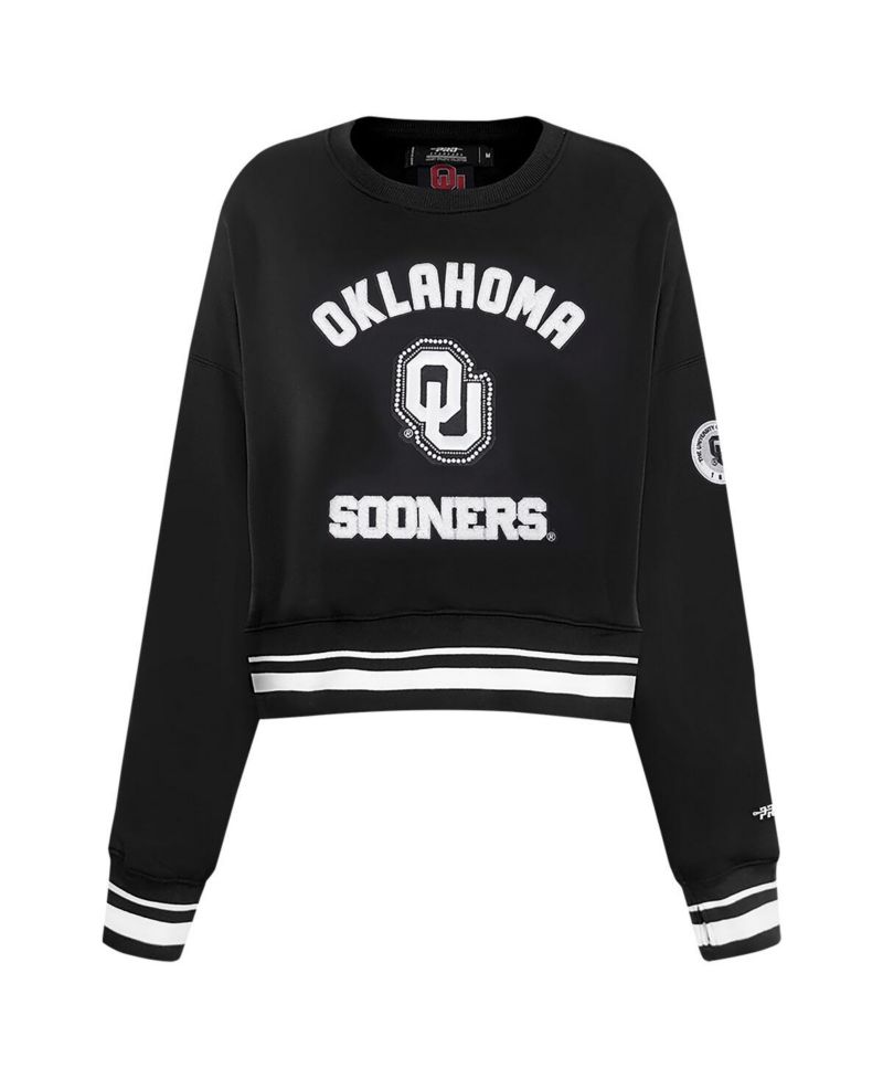 Women's Black Oklahoma Sooners Cropped Pullover Sweatshirt