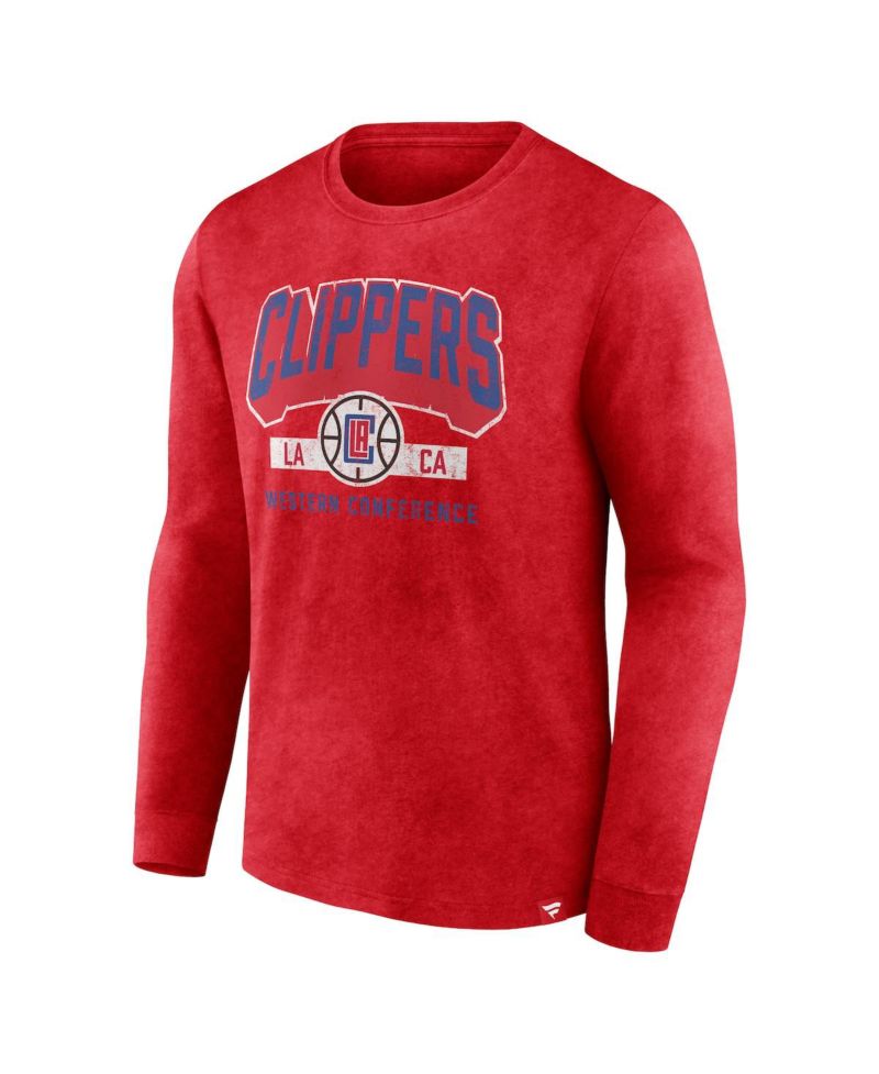 Men's Heather Red LA Clippers Front Court Press Snow Wash Long Sleeve T-Shirt