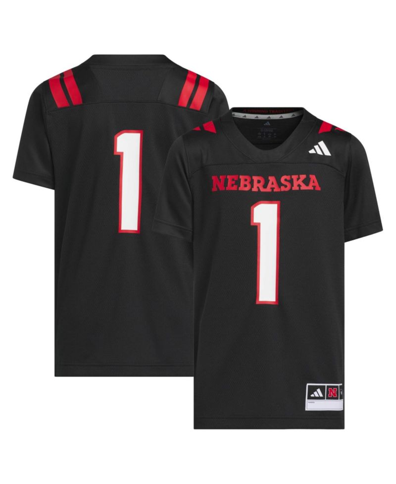 Big Boys and Girls #1 Black Nebraska Huskers Our Red Burns Brighter Strategy Football Jersey