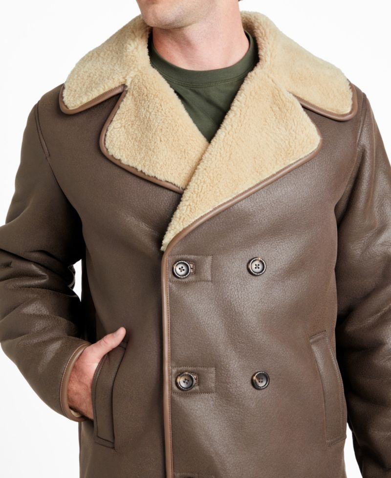 Men's Double Breasted Faux Leather Coat